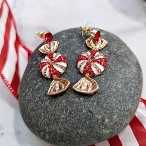 HOLIDAY Sparkle Red White Peppermint Dangle Post Earrings Christmas